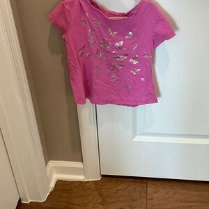 GAP Pink Tee with Silver Butterfly Design